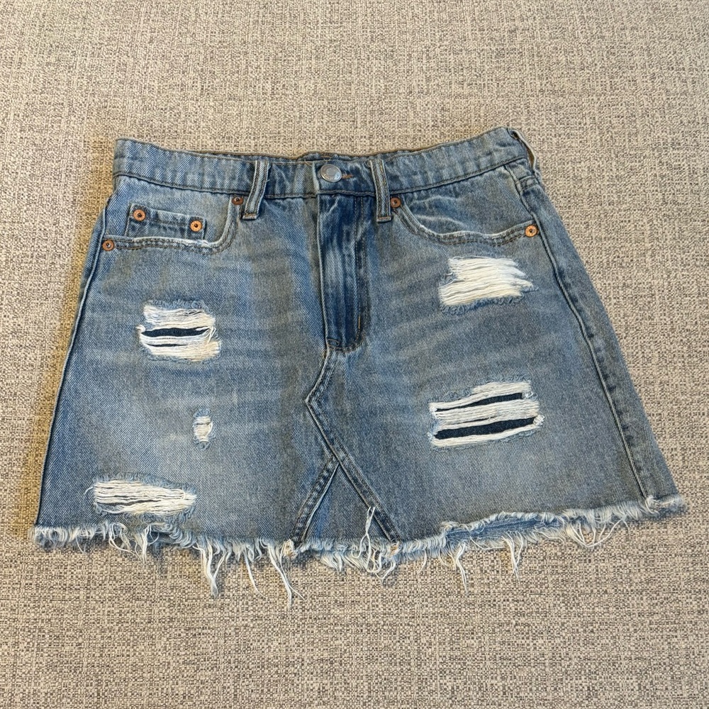Aeropostale Light Blue Distressed Denim Mini Skirt